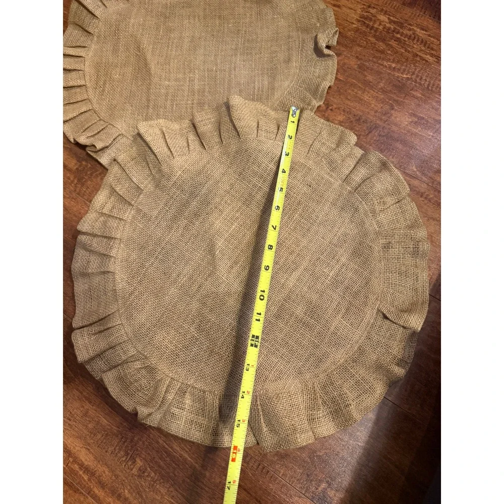 Set of 2 Round Burlap Ruffled Placemats 16